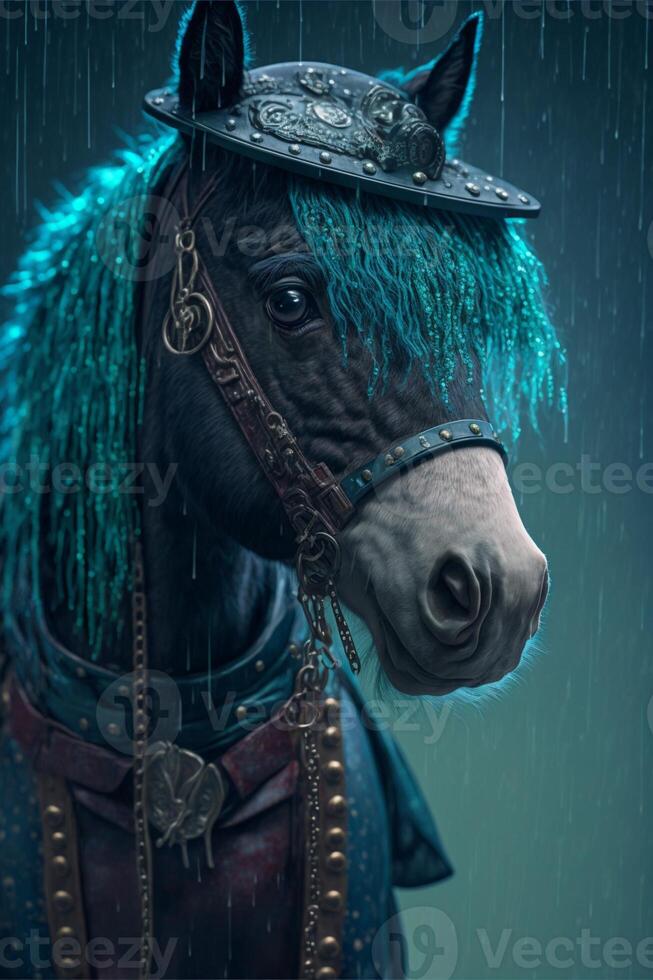 close up of a horse wearing a hat. . photo