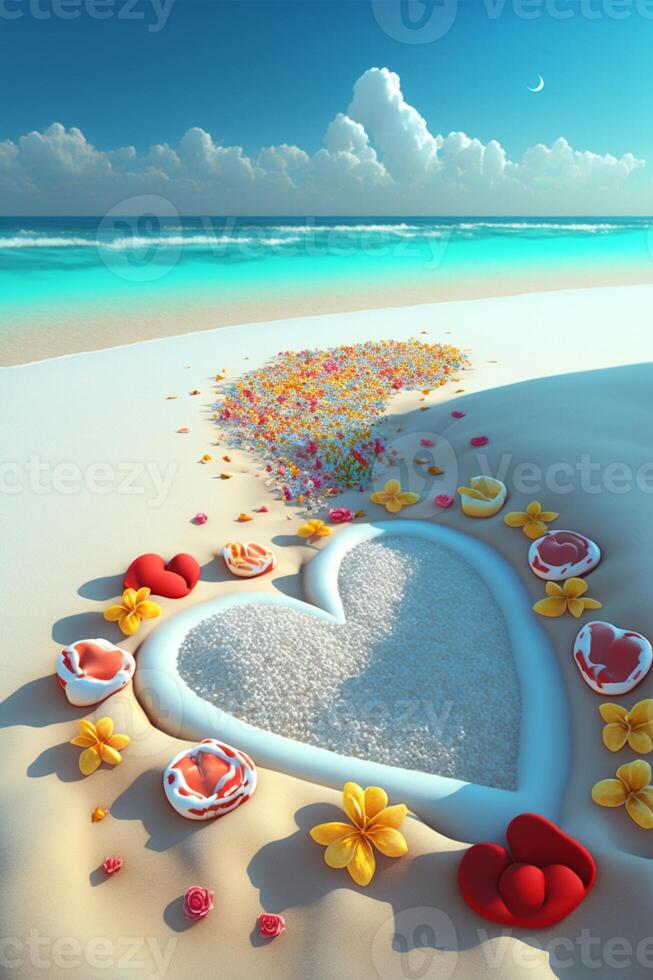 there is a heart made out of sand on the beach. . photo