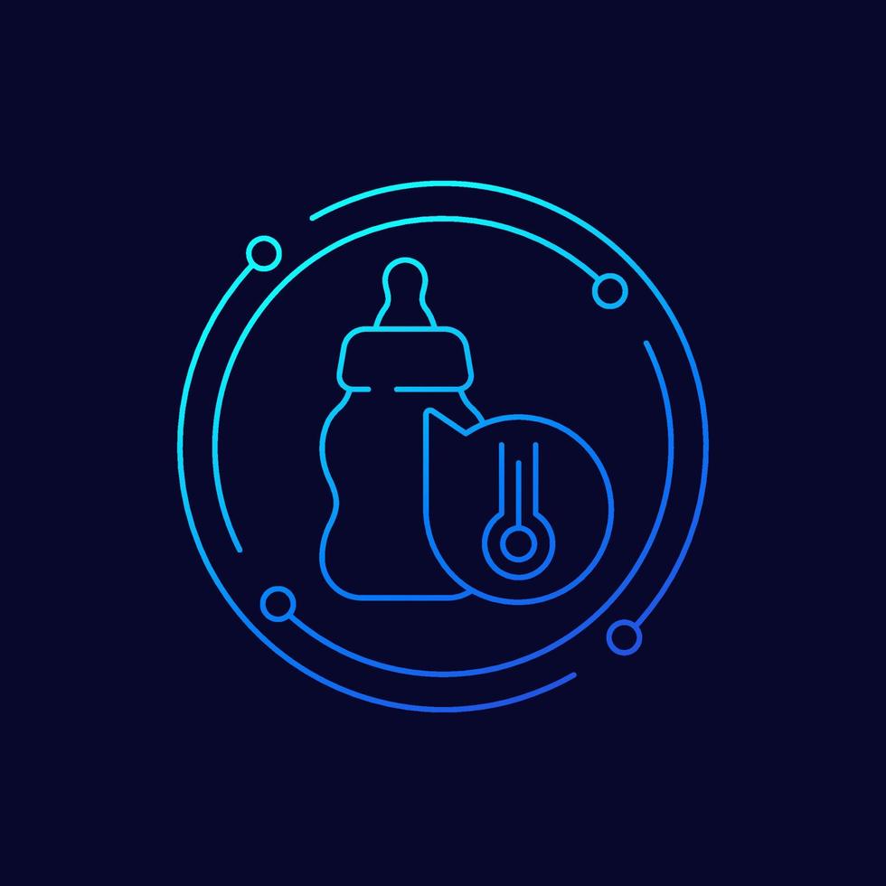 Baby bottle temperature icon, linear design vector