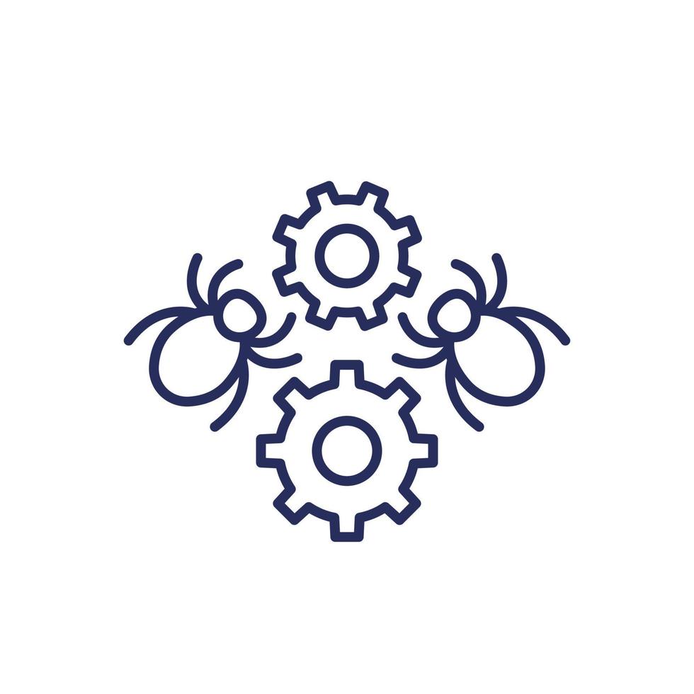 Debugging and testing line icon with bugs vector
