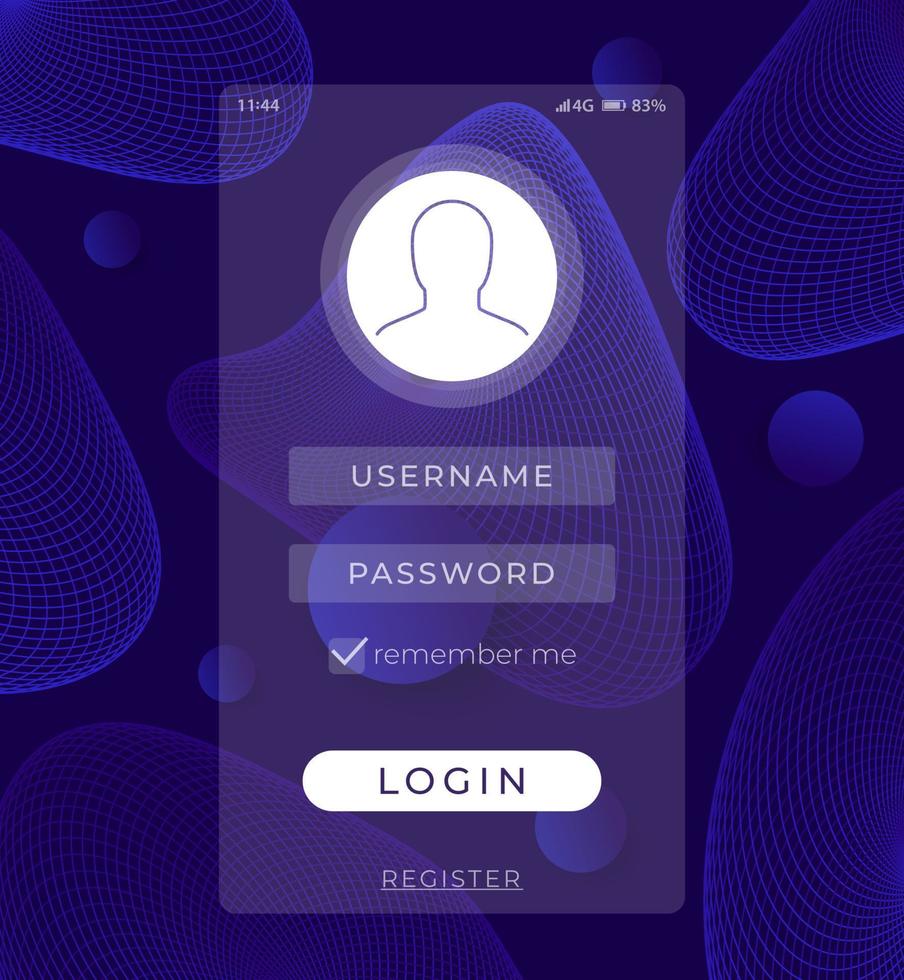 Login, Sign in form, mobile app interface design vector