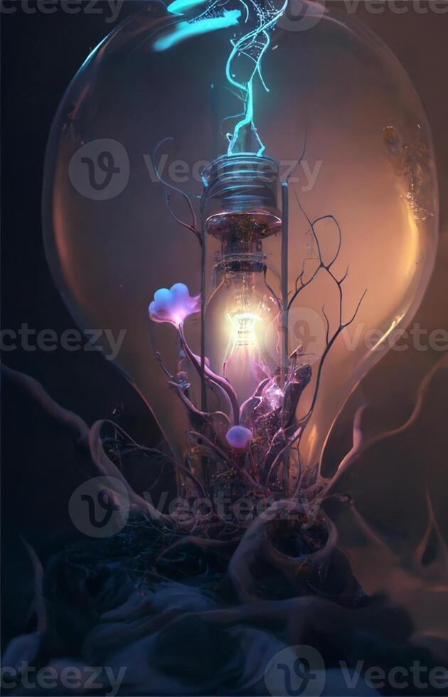 light bulb sitting on top of a pile of dirt. . photo