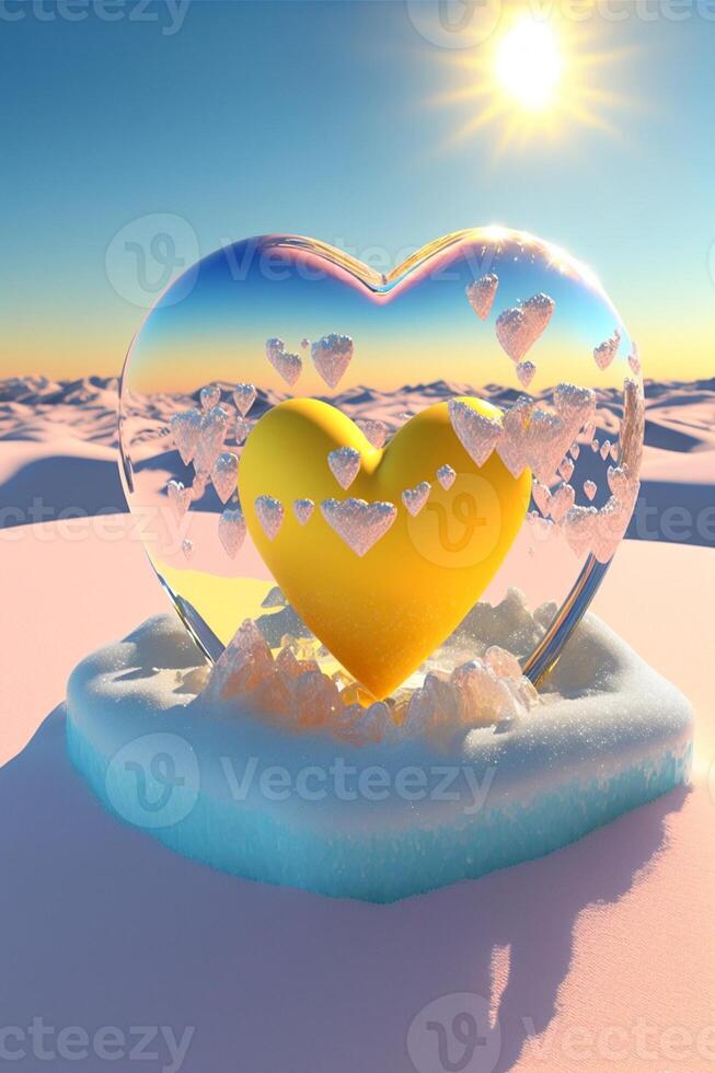 heart shaped object sitting on top of a snow covered ground. . photo