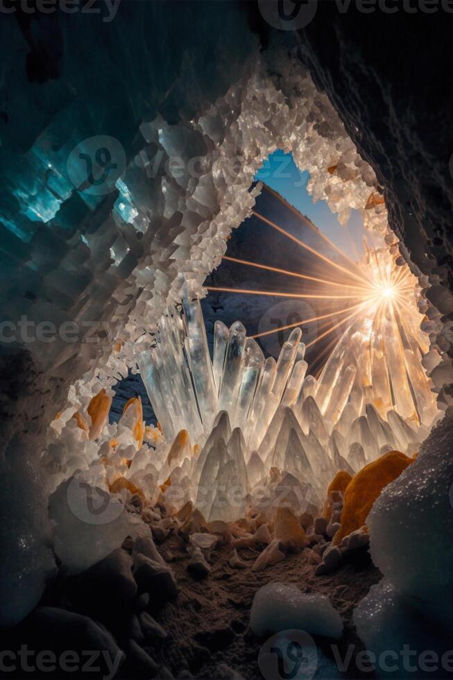 cave filled with lots of ice crystals. . photo