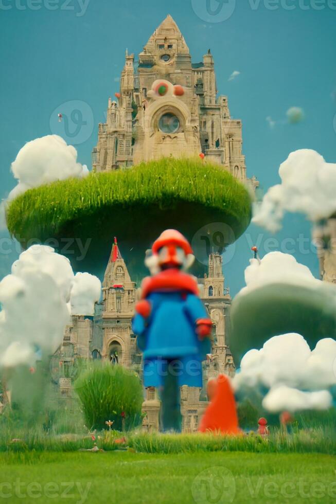 statue of a man standing in front of a castle. . photo