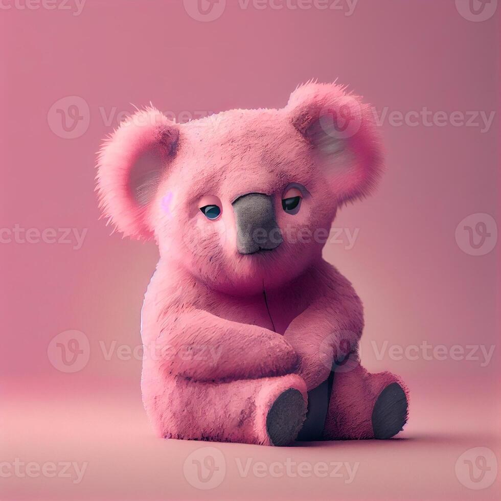 pink teddy bear sitting on a pink surface. . photo