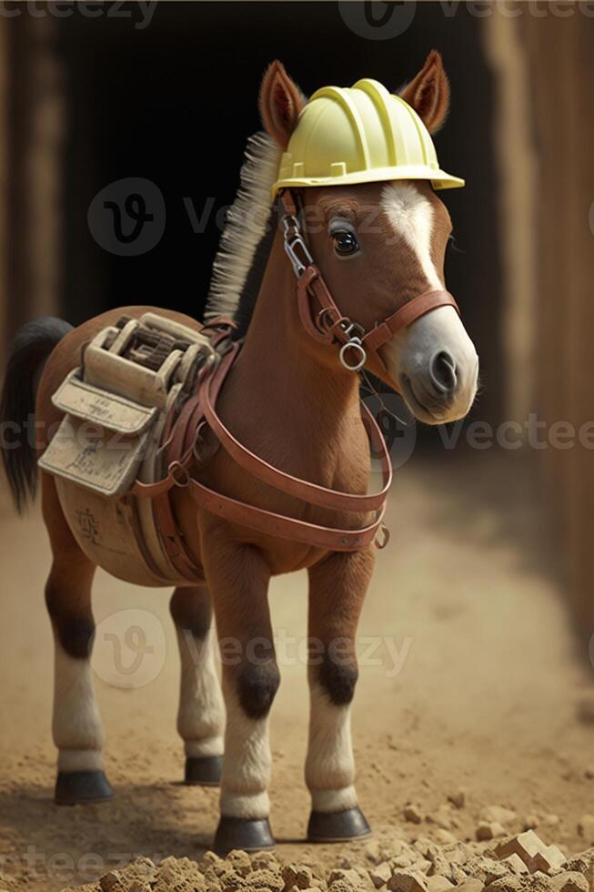 small toy horse wearing a hard hat. . photo