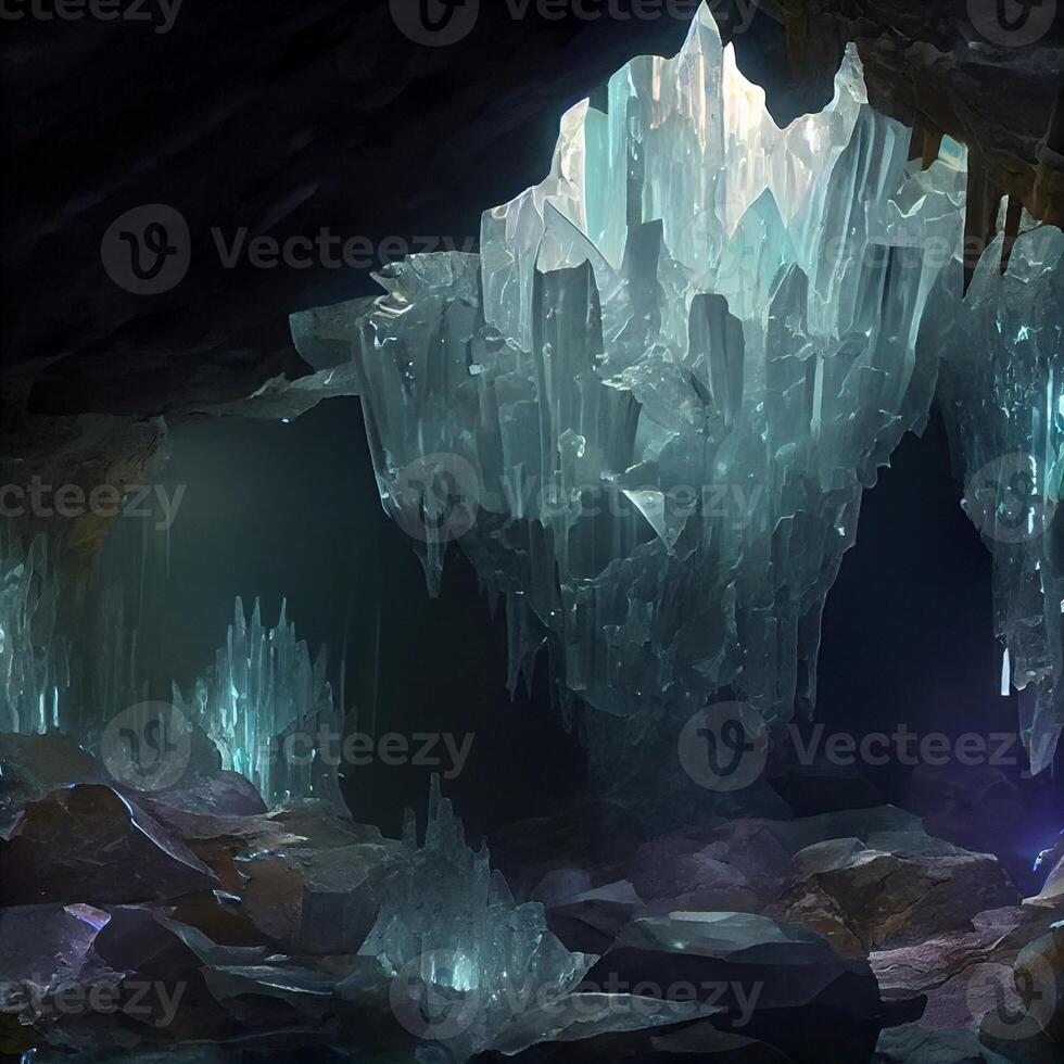 cave filled with lots of ice crystals. . photo