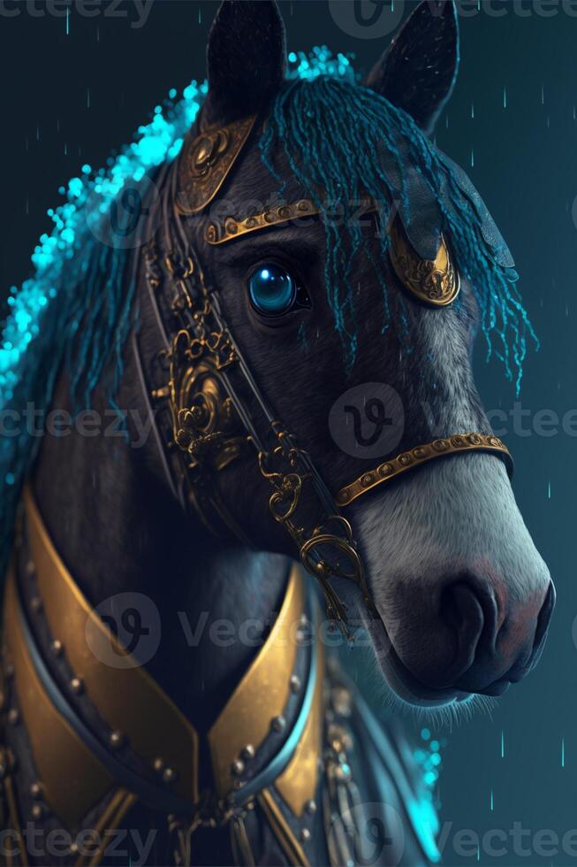 close up of a horse with blue eyes. . photo