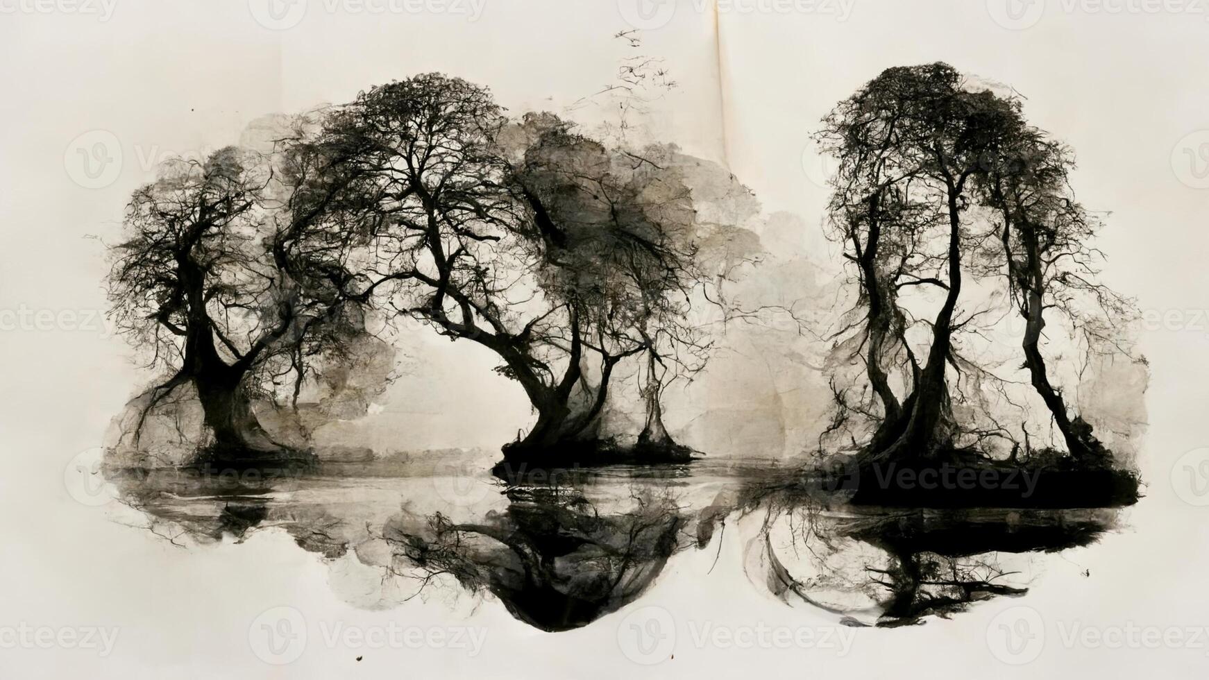 group of trees that are standing in the water. . photo