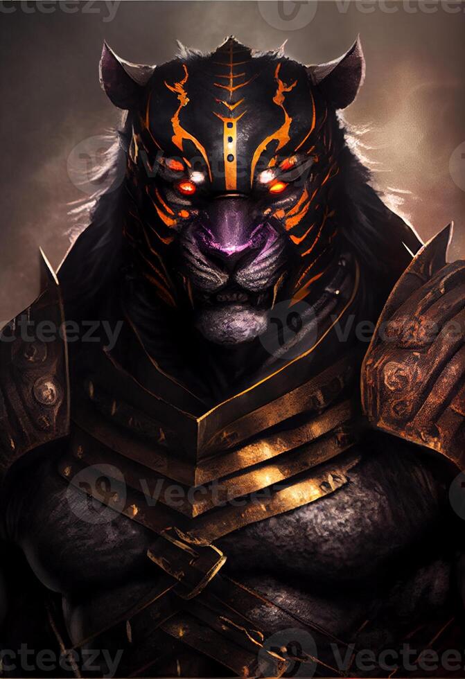 antropomórfico Tigre como un guerrero villano. generativo ai foto