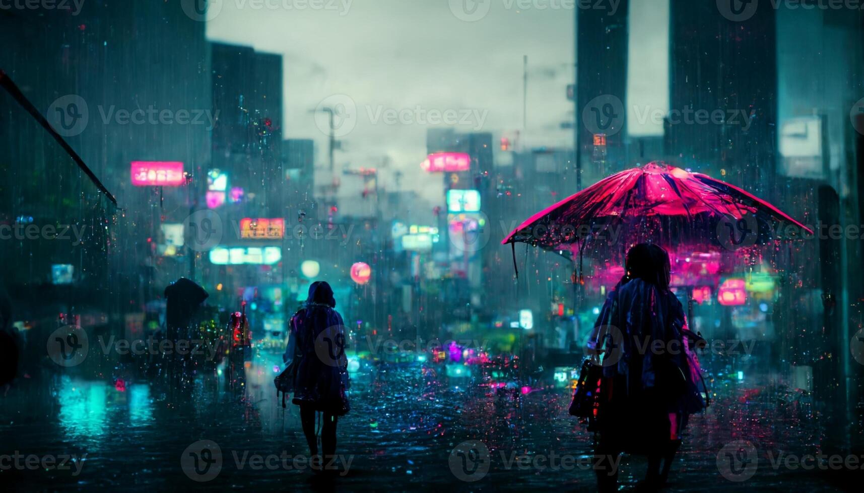 dos personas caminando en el lluvia con un sombrilla. generativo ai. foto