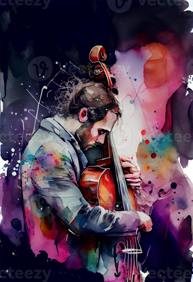 painting of a man playing a cello. . photo