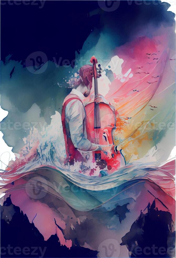 painting of a man playing a cello. . photo