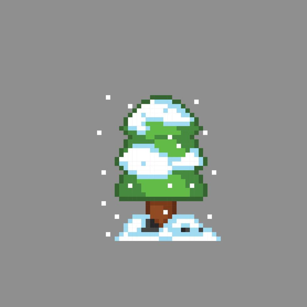 spruce tree with winter weather in pixel art style vector