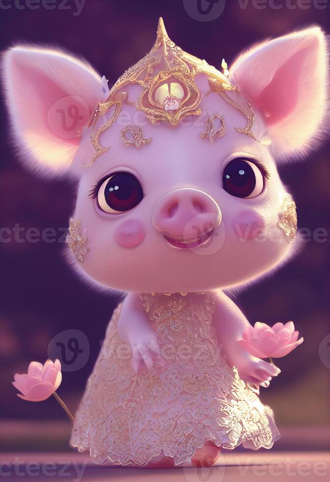 A white pig baby wearing soft royal dress. photo