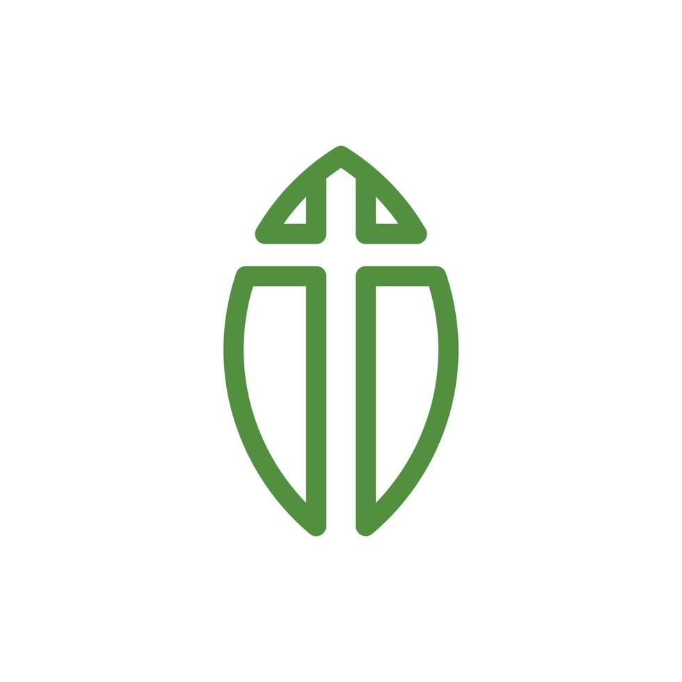 Cross church with leaf line simple logo vector