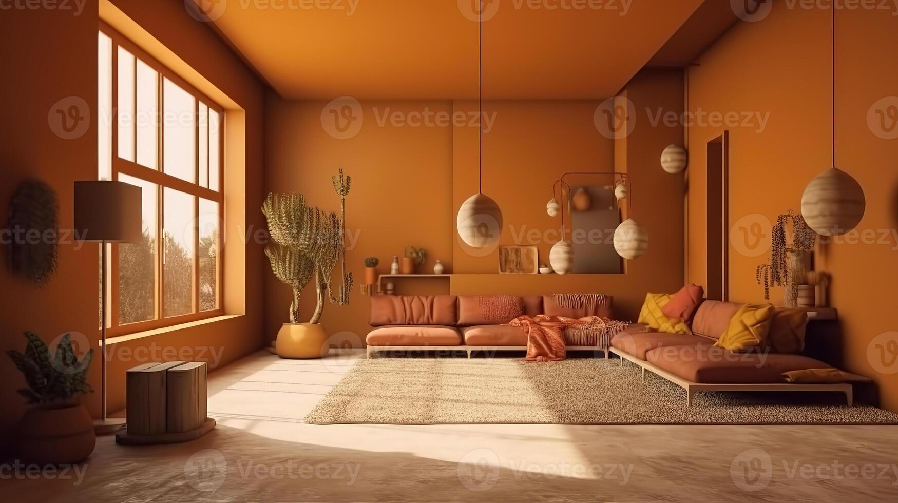 Contemporary nomadic home interior, room in brown color. photo