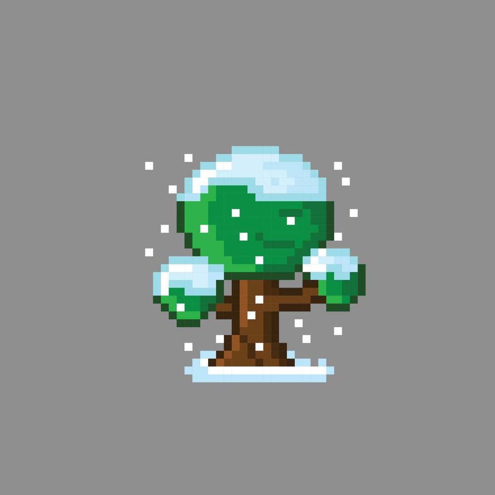 a tree with snow weather in pixel art style vector