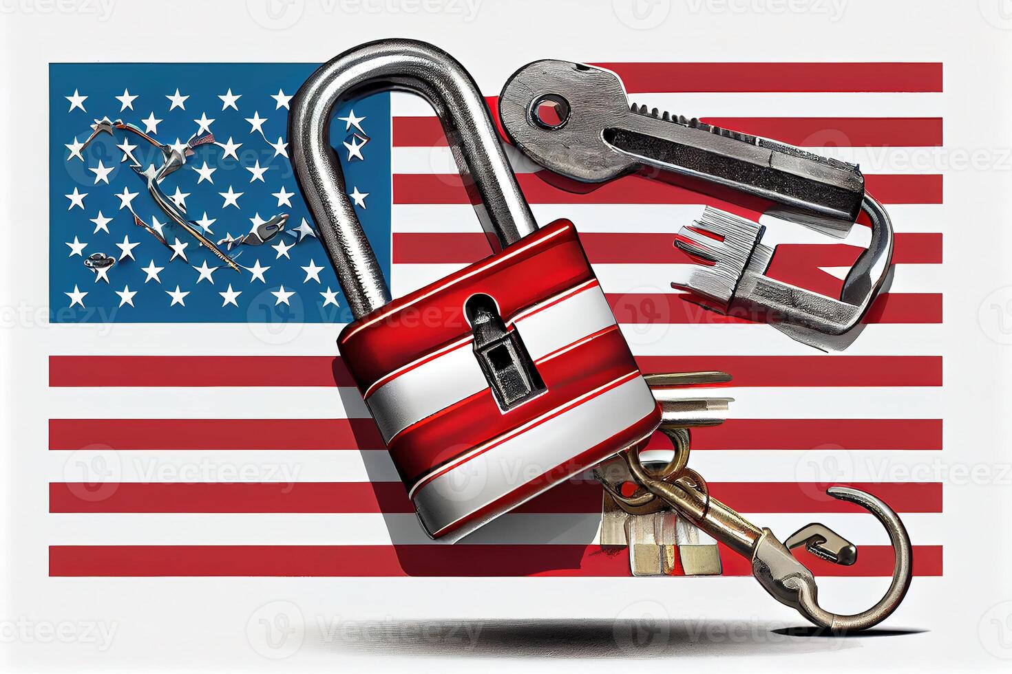 Happy labor day, Padlock with American flag. photo