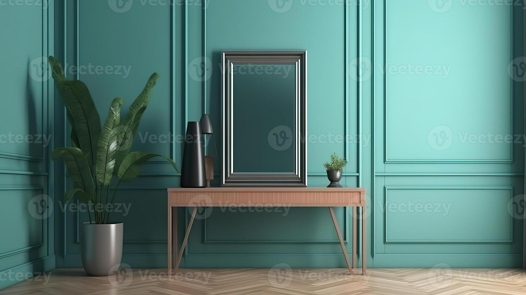 Frame mockup close up in empty interior background. photo