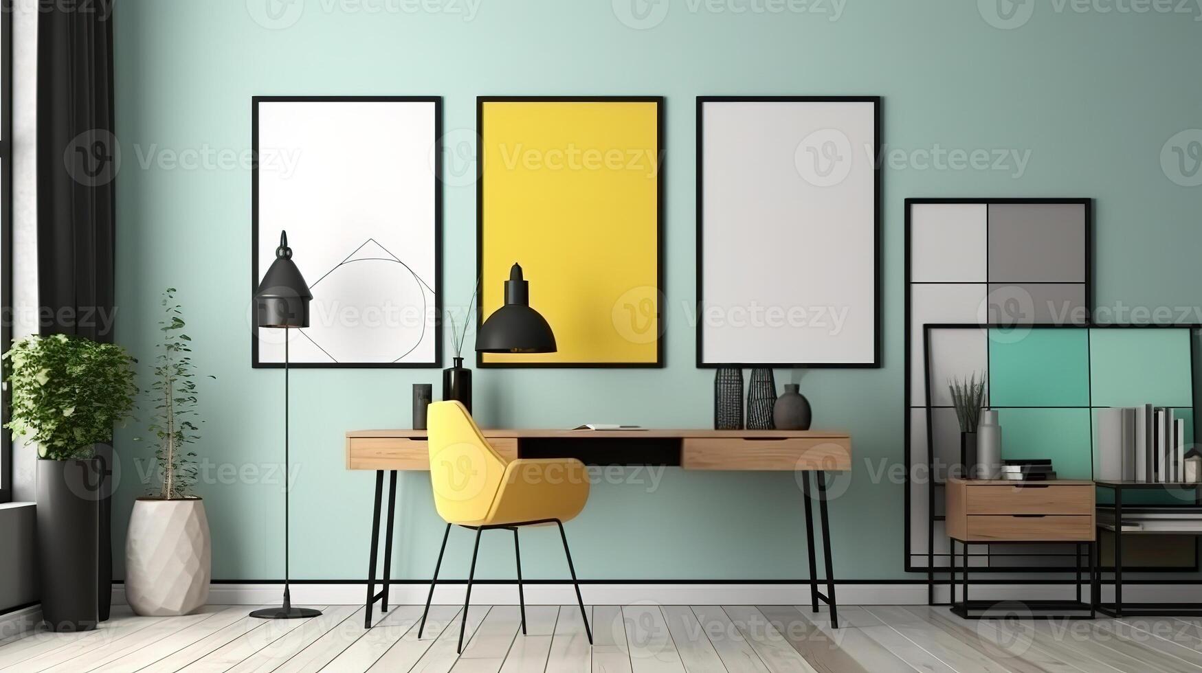 Mockup poster frame in loft interior background. photo