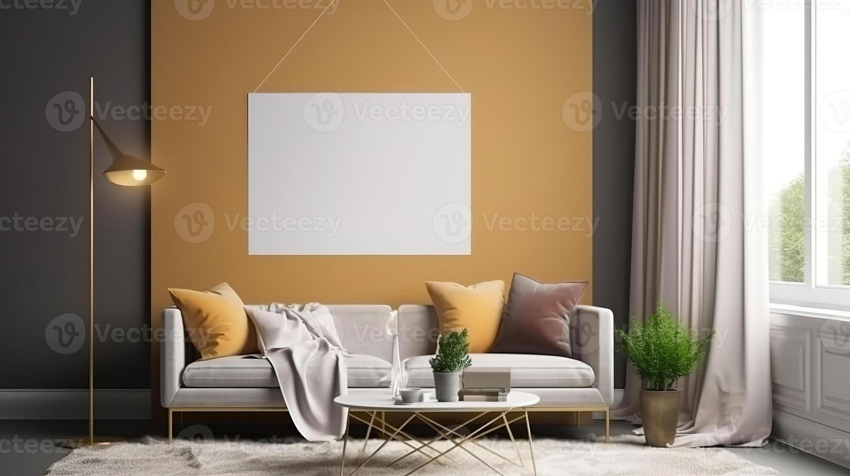 Canvas mockup in modern interior, Scandinavian style. photo