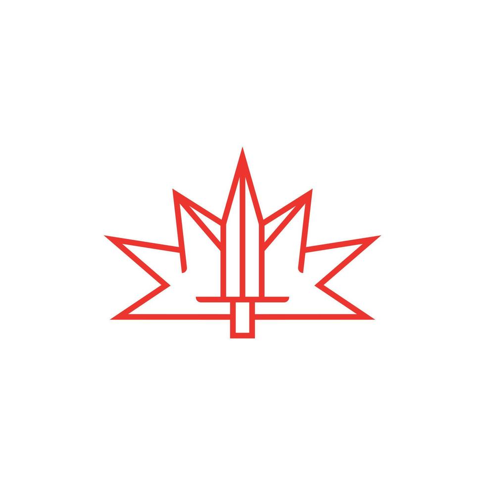 Maple leaf with sword line simplicity logo vector