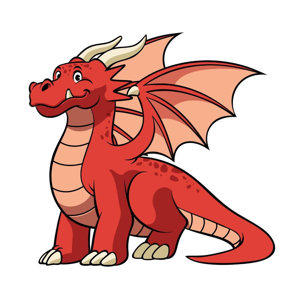 cartoon red dragon in smiling face vector