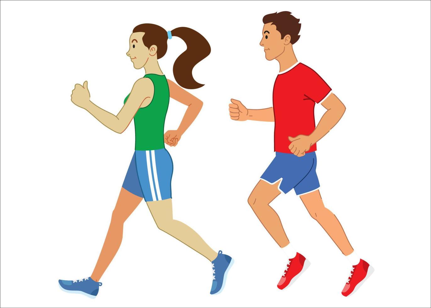 man and women running set vector