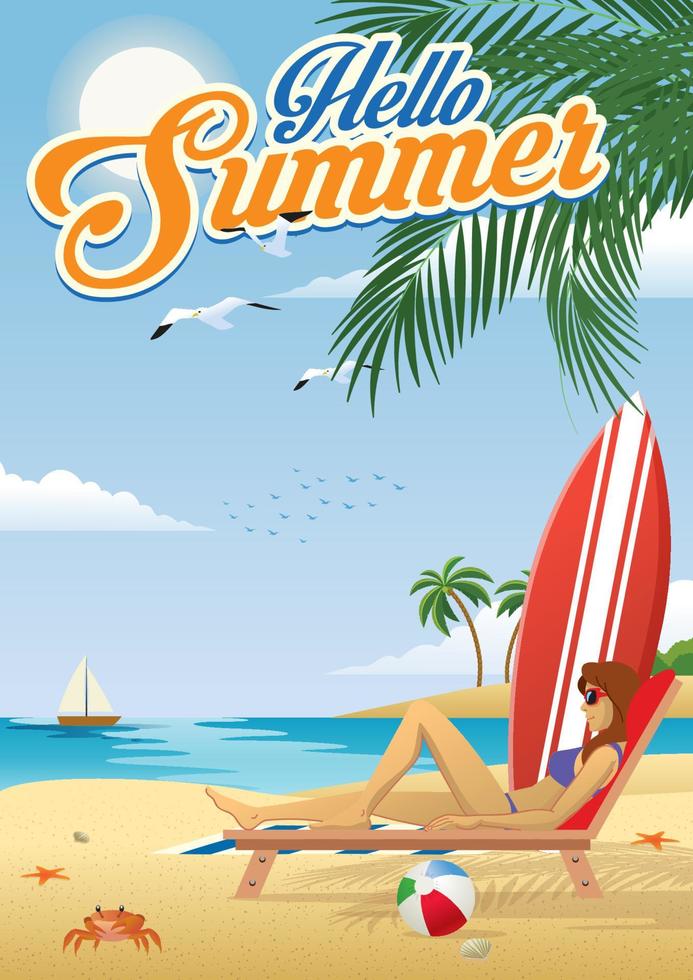 girl sunbathing at the beach in the summer vector