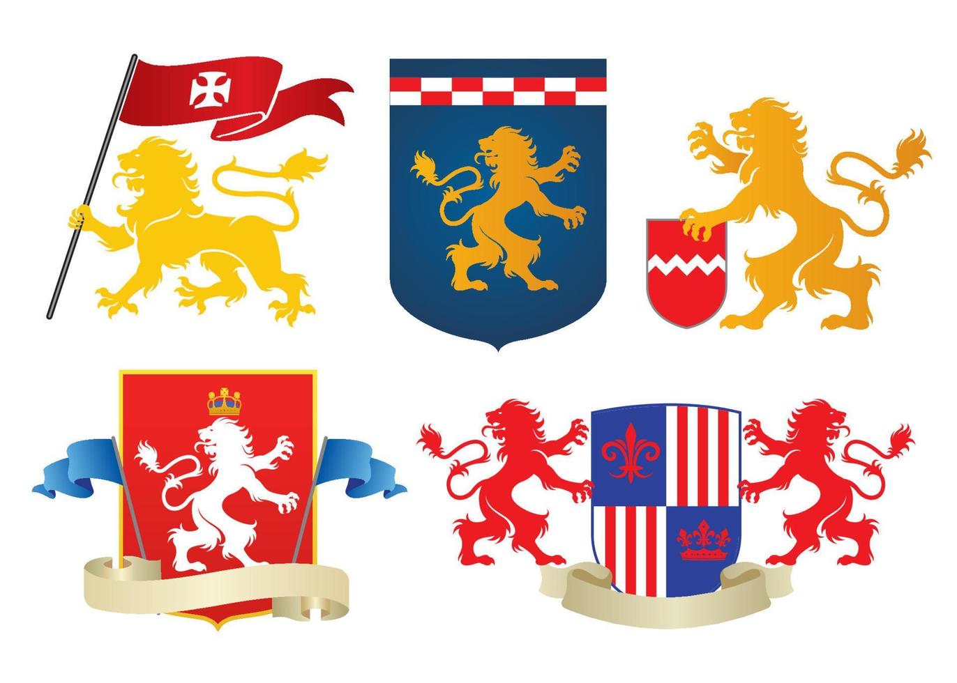 simple heraldic lion set vector