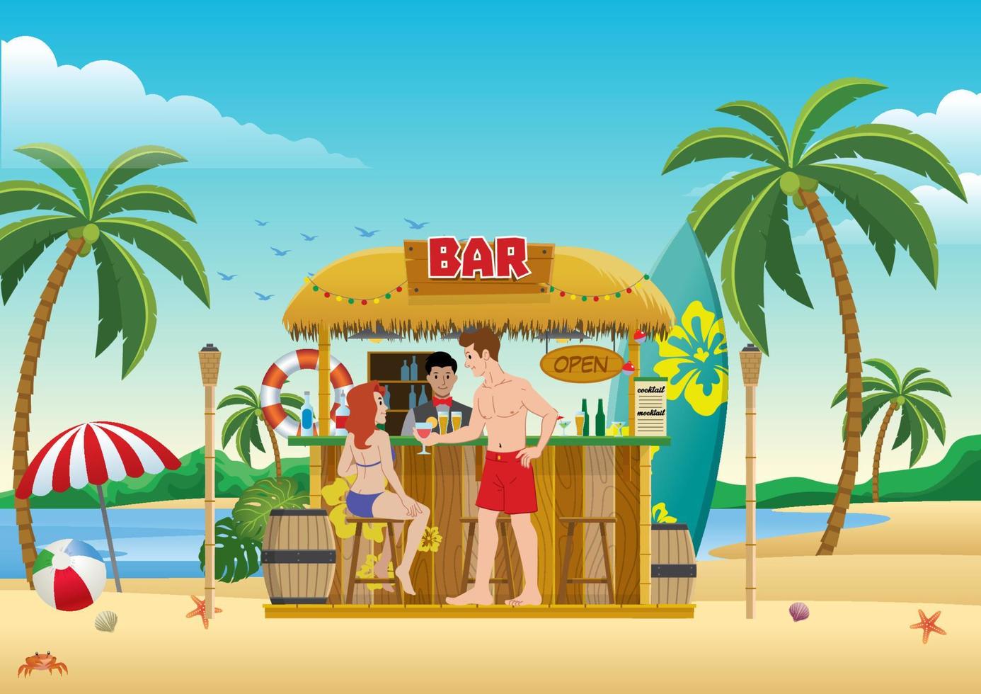 people gathering at the beach bar vector