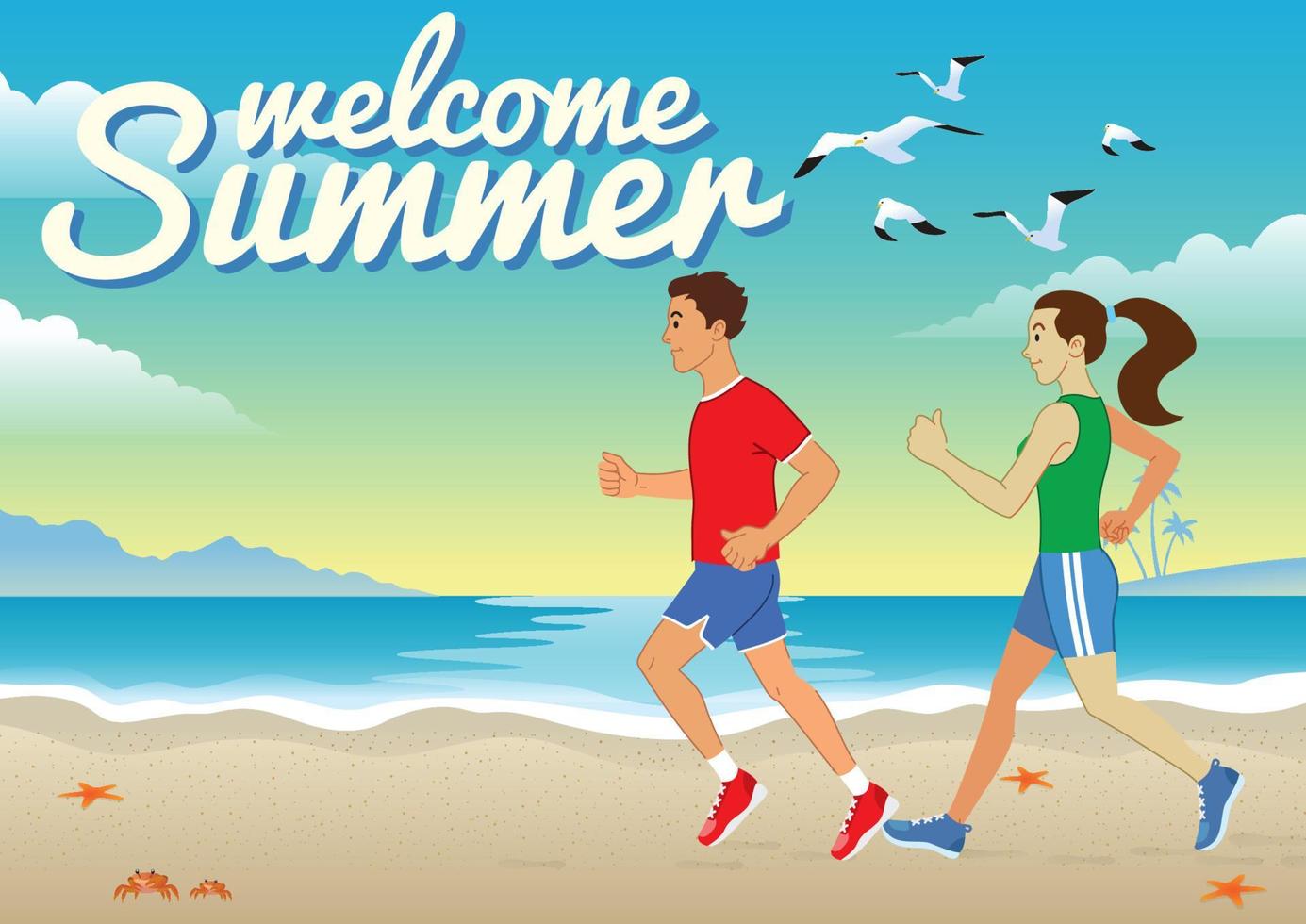 people jogging at the beach vector