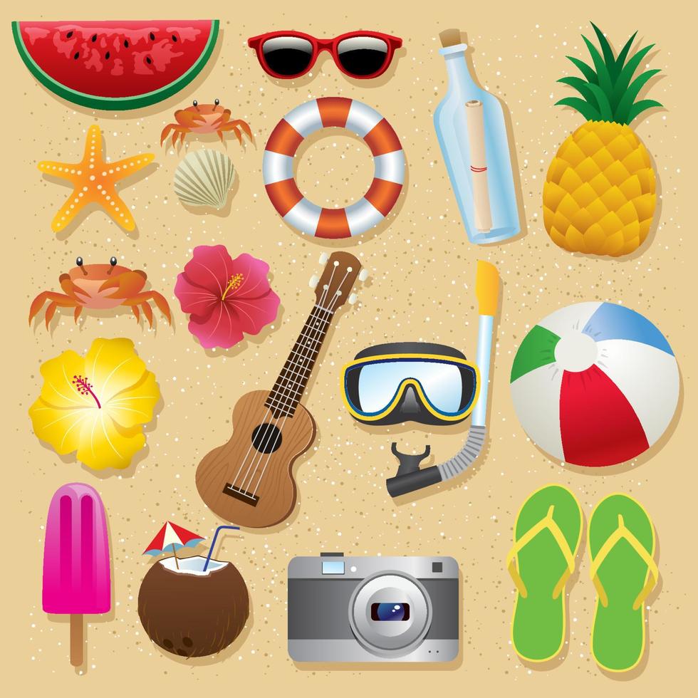 summer beach item set vector