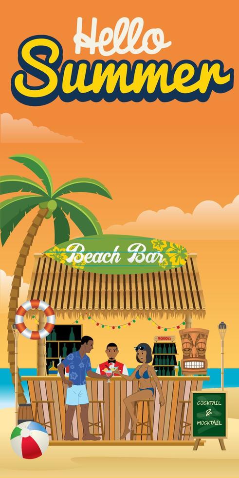 sunset at the tiki bar flyer vector