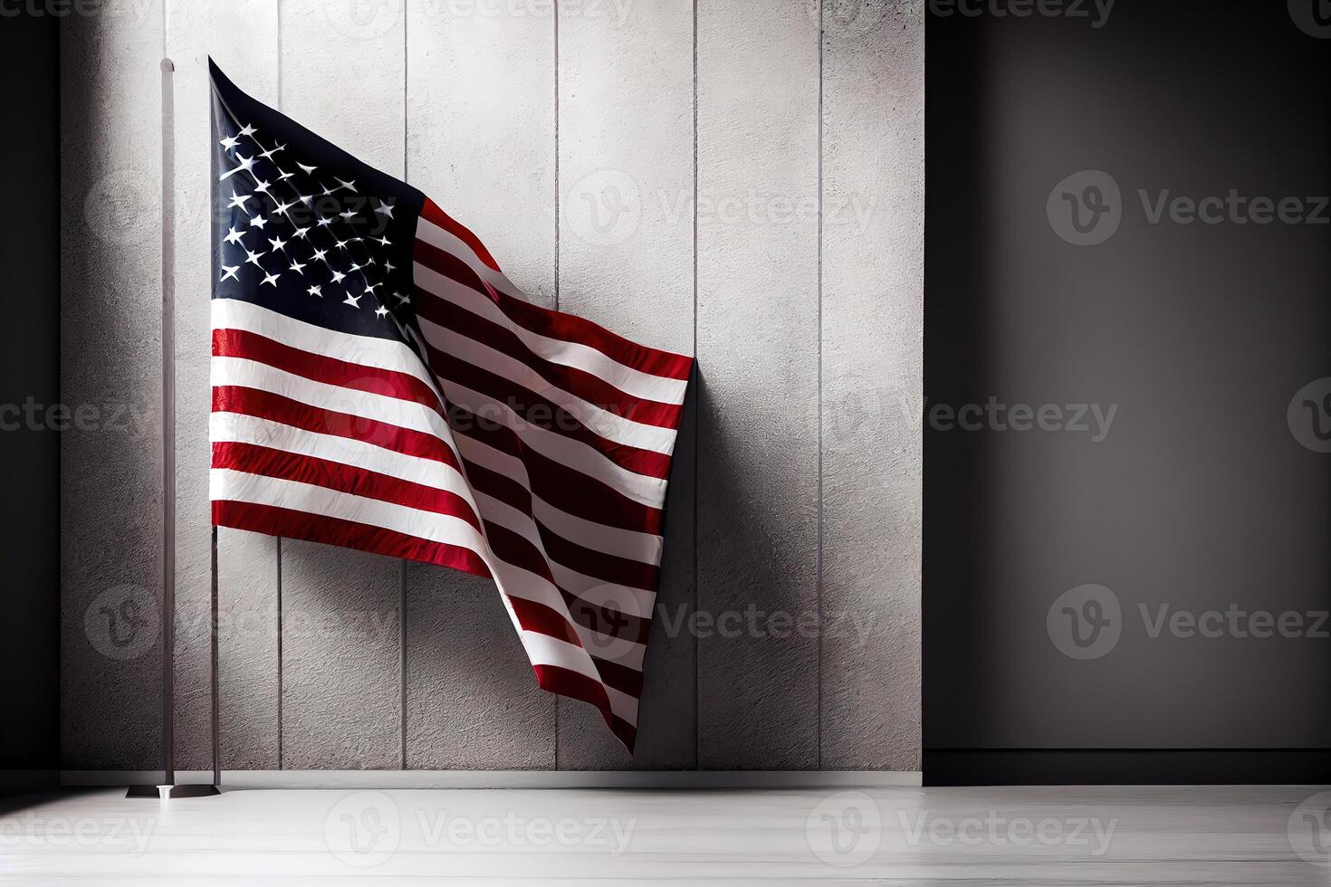 Happy labor day, American flags over gray wall. photo