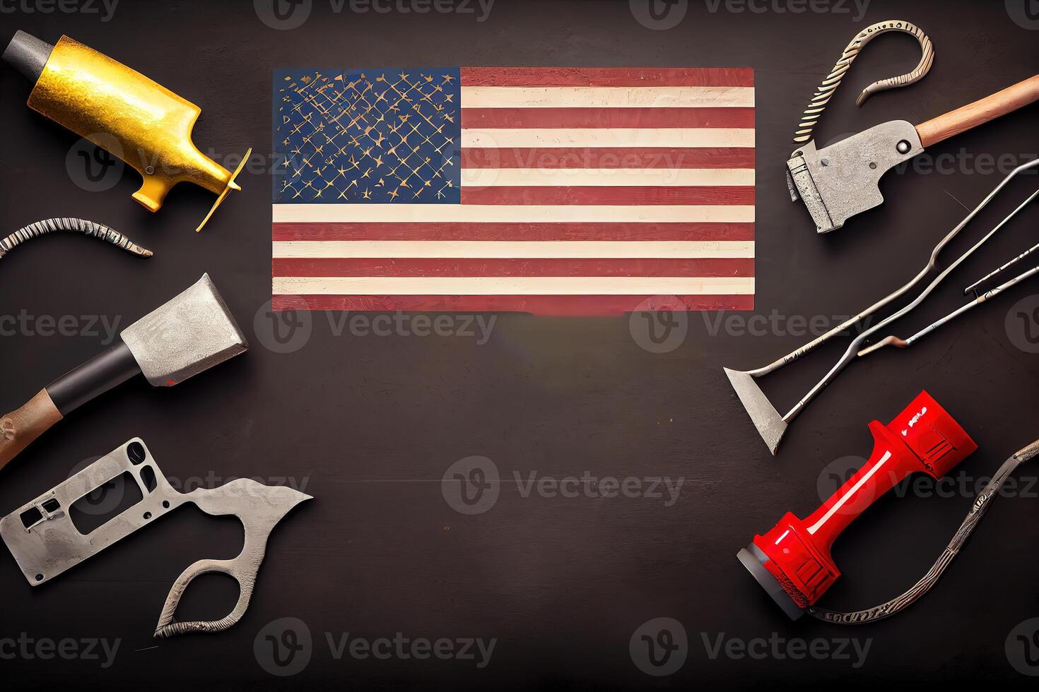 Happy labor day, Top view international worker's day with engineer tools. photo