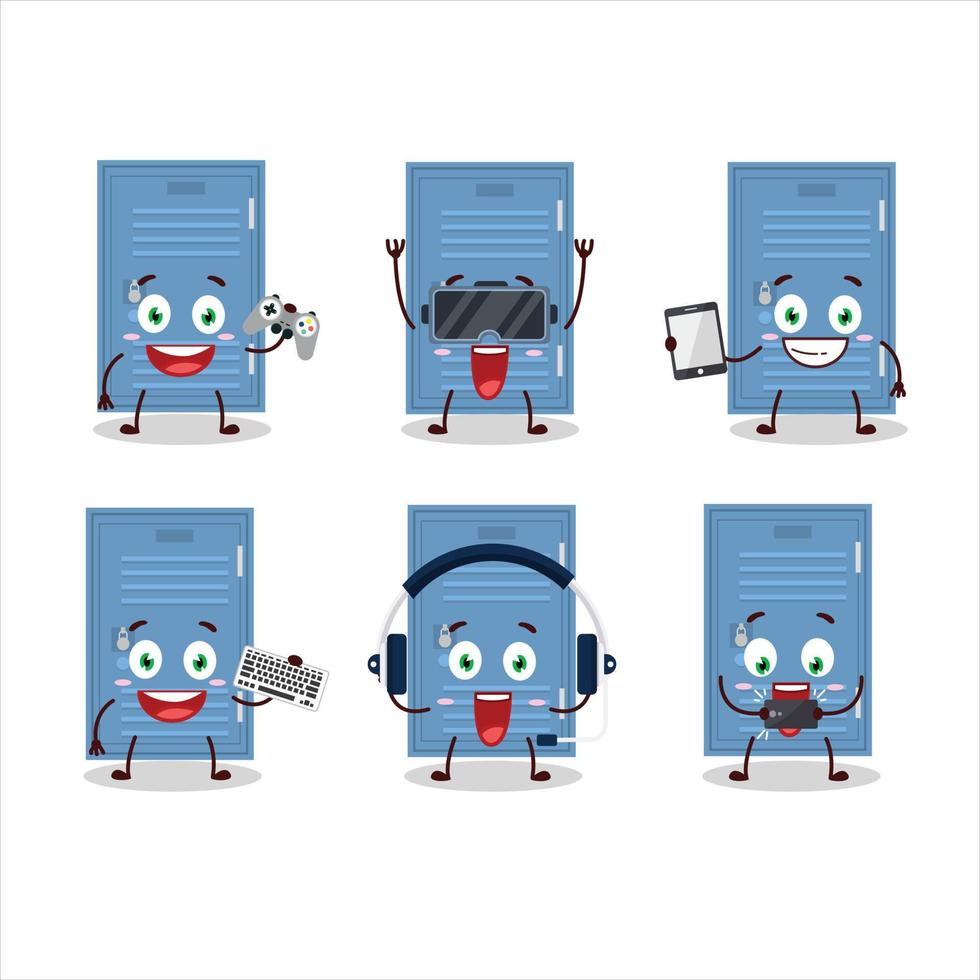 Locker cartoon character are playing games with various cute emoticons vector