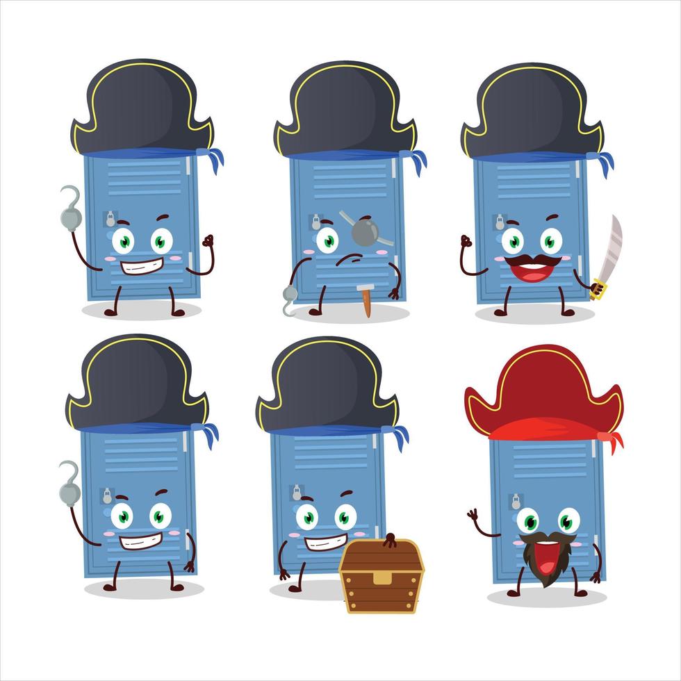 dibujos animados personaje de armario con varios piratas emoticones vector