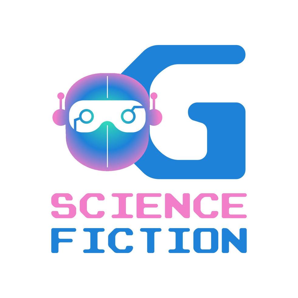 letter G futuristic robot head digital vector logo design