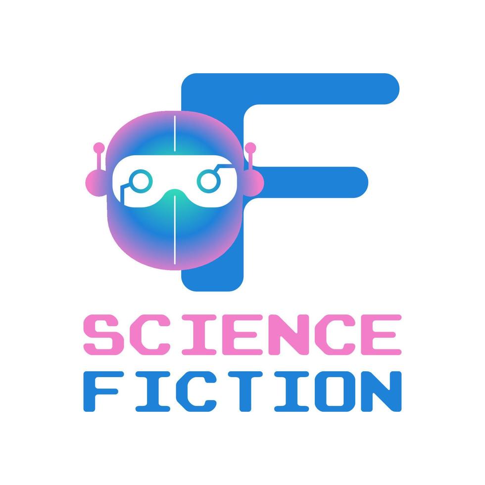 letter F futuristic robot head digital vector logo design