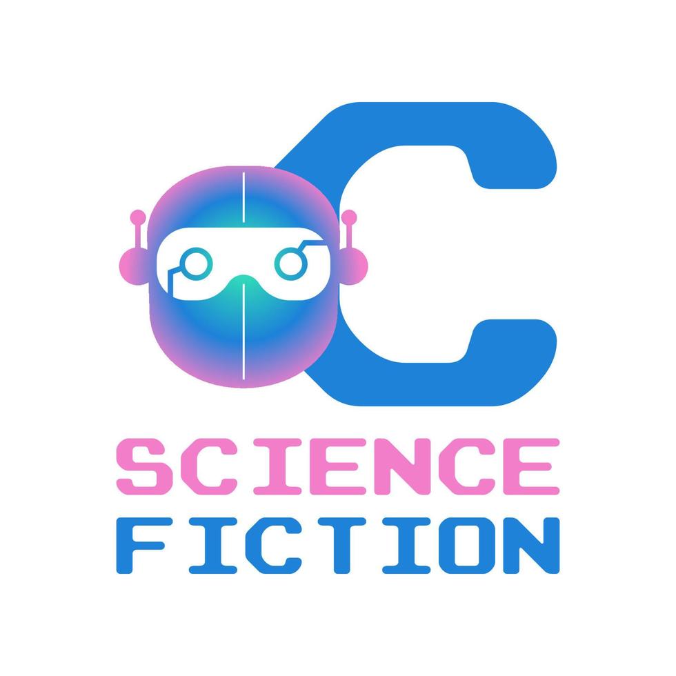 letter C futuristic robot head digital vector logo design