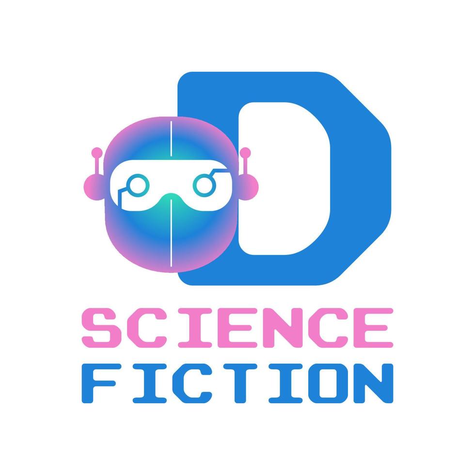 letter D futuristic robot head digital vector logo design