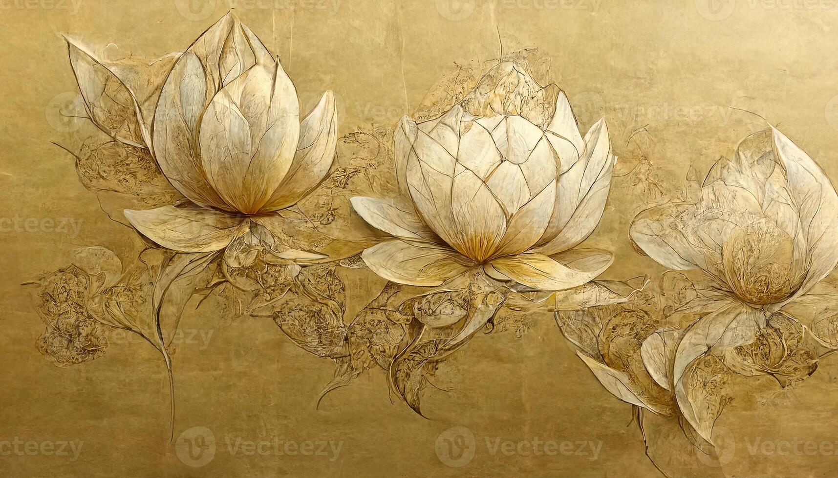 increíble lujoso antecedentes diseño con dorado loto, loto flores línea Arte diseño para fondo de pantalla. generativo ai foto