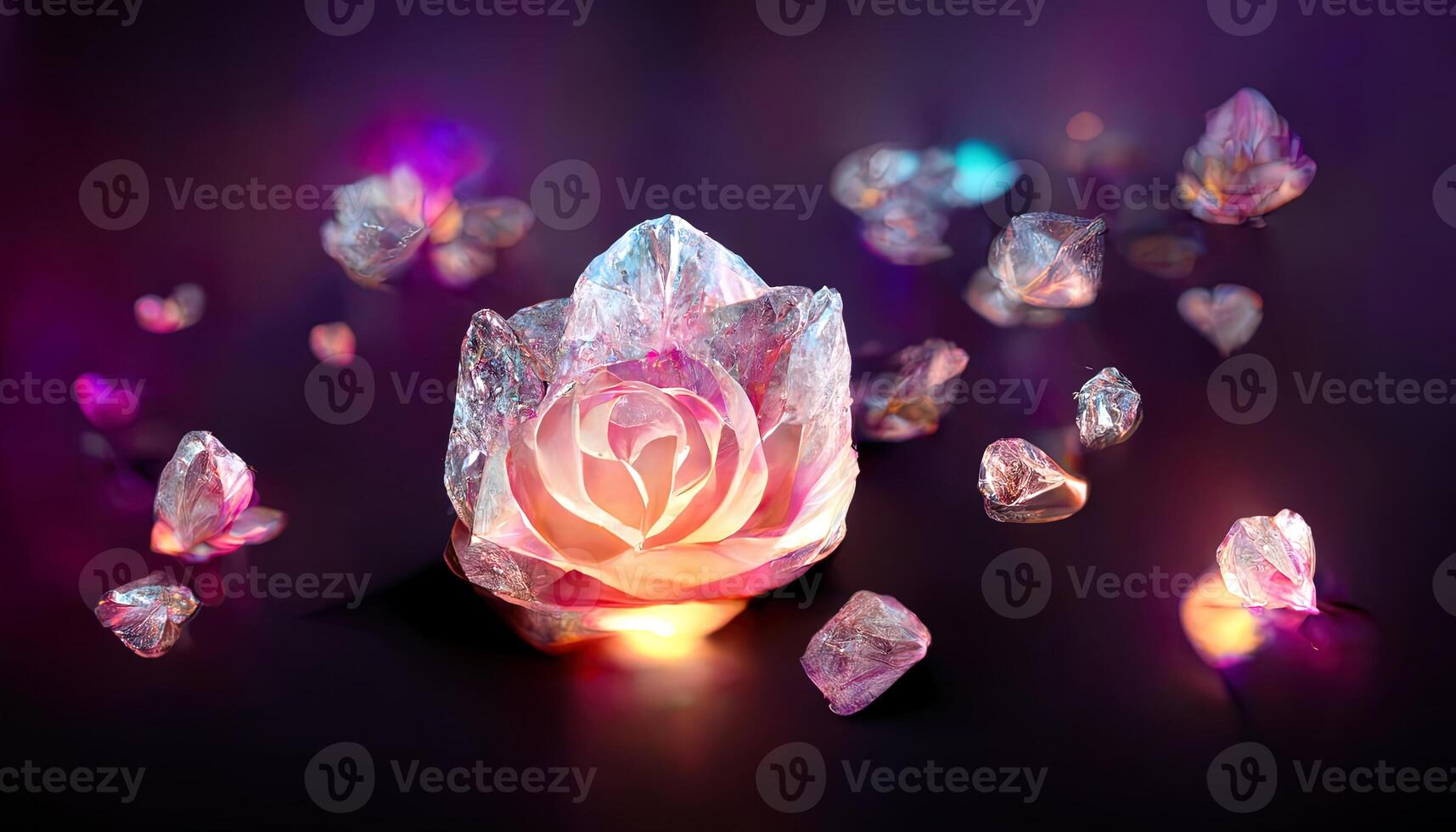 Crystal rose flowers. magic bloom, mystical glowing gems. photo