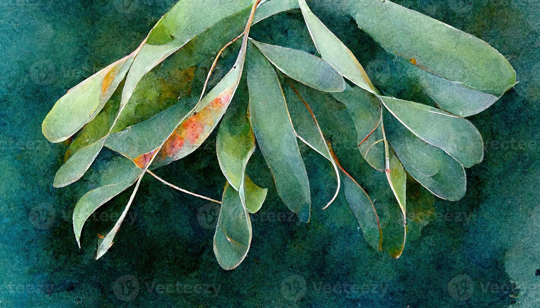 Watercolor green eucalyptus leaves and branches. photo