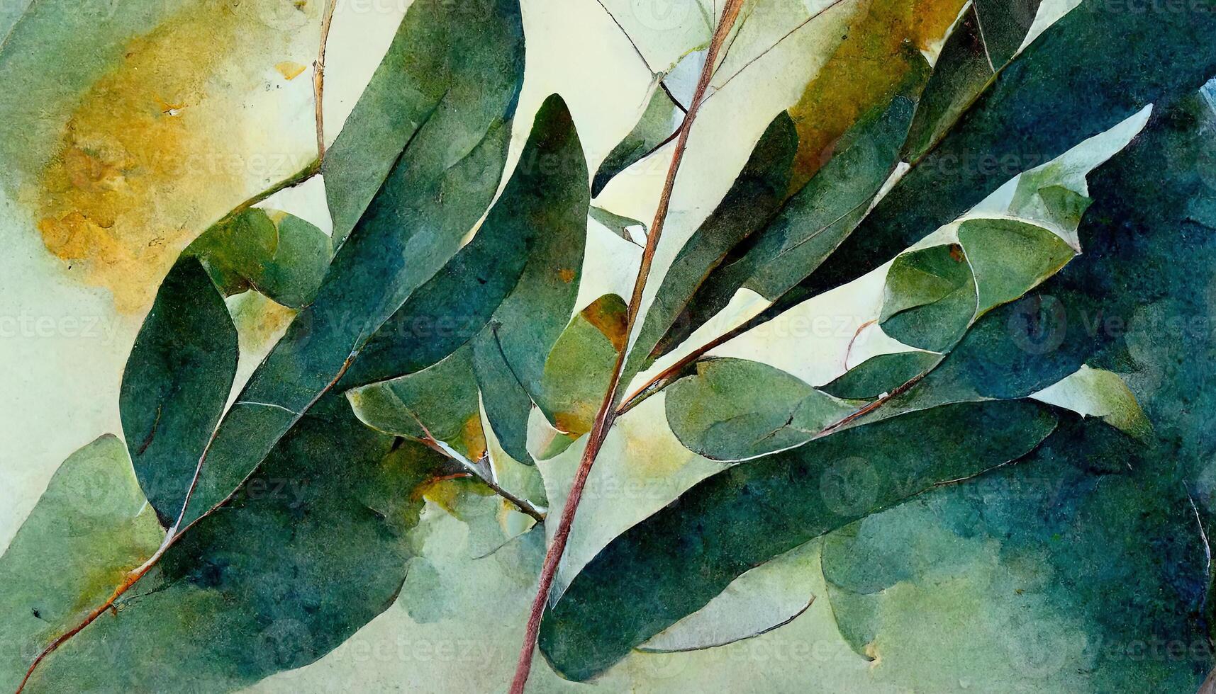 Eucalyptus leaves watercolor background collection. photo