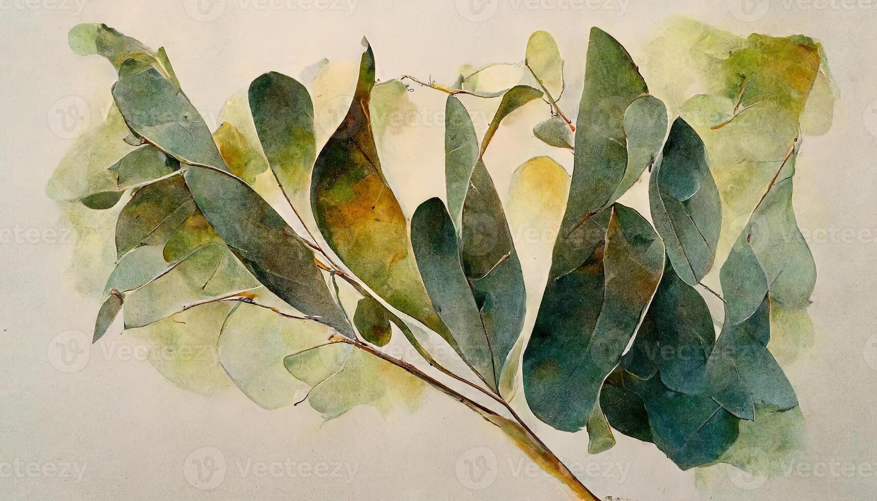 Eucalyptus leaves watercolor background collection. photo
