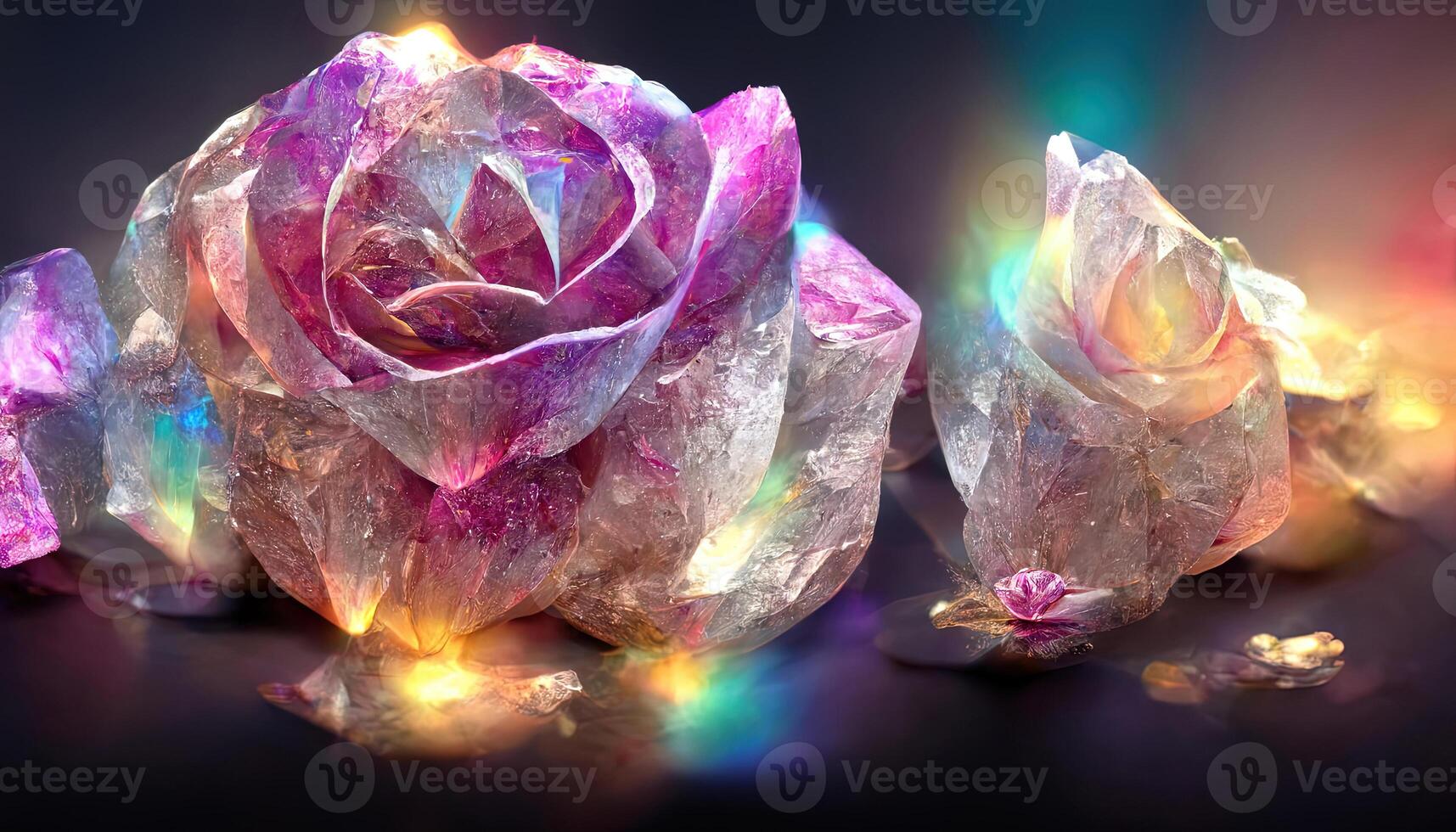 maravilloso cristal Rosa flores ai generado magia floración, místico brillante gemas generativo ai foto